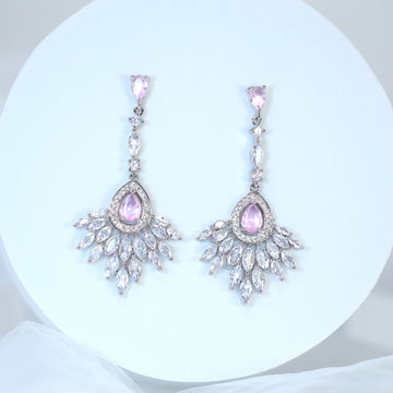 Swarovski Crystal Cz Diamond Elegent Pink Droplets Earrings, Bridal Jewelry, Crystal Bridal Dangle Earrings, Statement Earrings Cz